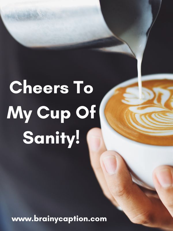 Coffee Caption Ideas For The Coffee Lover- Cheers to my cup of sanity!