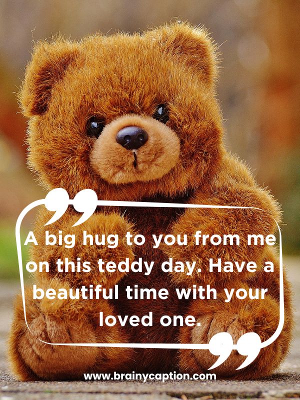 Happy Teddy Day Wishes- A big hug to you from me on this teddy day. Have a beautiful time with your loved one.